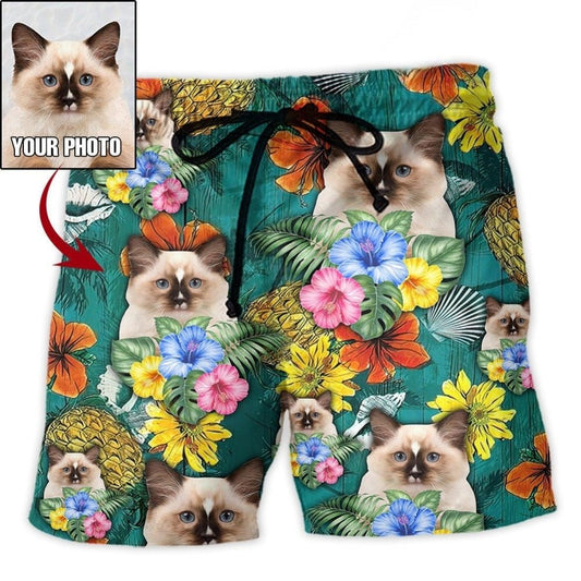 Cat Tropical Lover Various Style Personalized Photo Beach Shorts Pattern View For Resort Days And Outdoor Activities