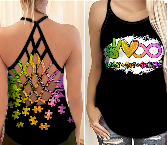 Autism Awareness Peace Love Autism Hollow Tank Top For Community Events And Positive Support