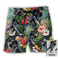 Hockey Tropical Flower Fruit Personalized Photo Beach Shorts Design Detail For Casual Warm Weather Outfits