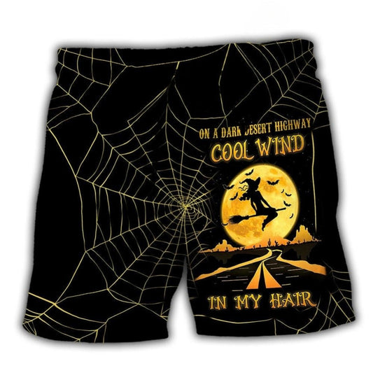 Halloween Witch Dark Desert Highway Beach Shorts Design View For Poolside Relaxation And Holiday Trips