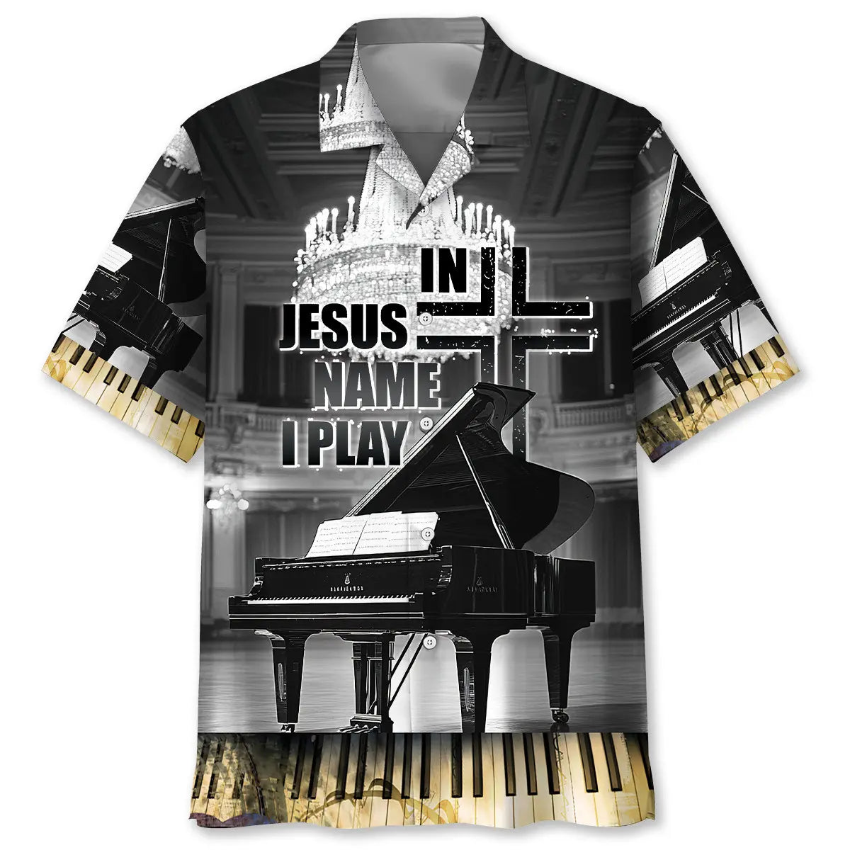 Hawaiian Shirt / Adults / S In Jesus Name I Play Grand Piano Hawaiian Shirt