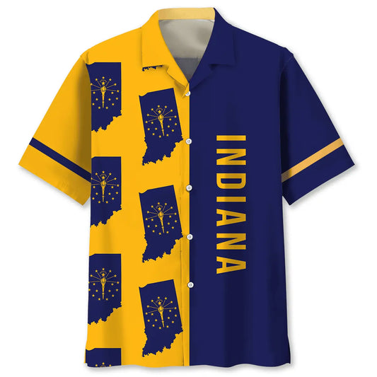 Indiana Heritage Flag Hawaiian Shirt For Summer Vacation, Beach Travel, And Casual Wear