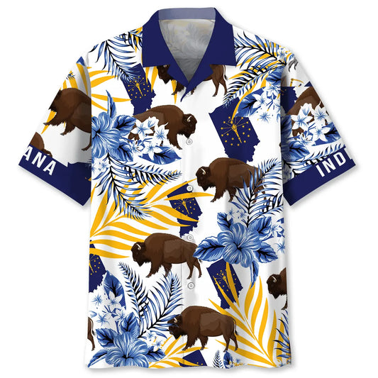 Indiana Heritage Hawaiian Shirt For Summer Vacation, Beach Travel, And Casual Wear
