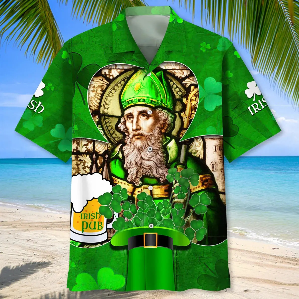 Irish Pub Saint Patrick's Day Hawaiian Shirt For Holiday Parties, Tropical Vacations, And Festive Gift Giving