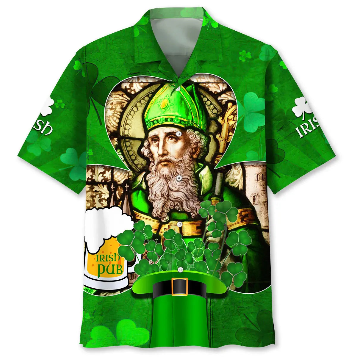 Irish Pub Saint Patrick's Day Hawaiian Shirt For Holiday Parties, Tropical Vacations, And Festive Gift Giving
