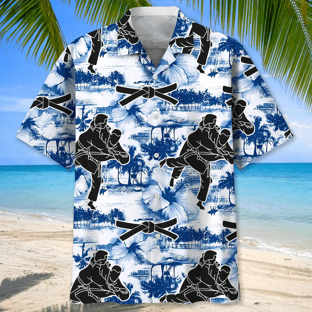 Judo Blue Nature Hawaiian Shirt For Summer Vacation, Beach Travel, And Casual Wear