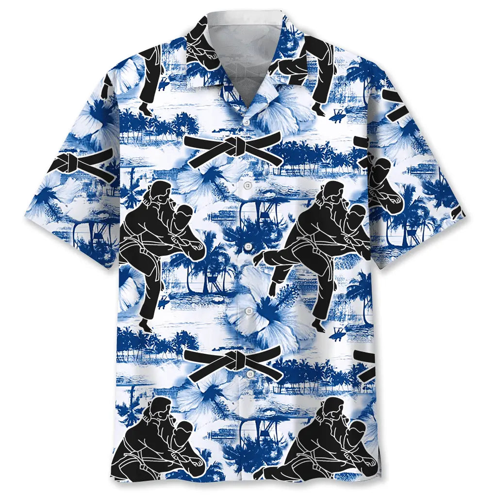 Judo Blue Nature Hawaiian Shirt For Summer Vacation, Beach Travel, And Casual Wear