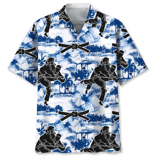 Judo Blue Nature Hawaiian Shirt For Summer Vacation, Beach Travel, And Casual Wear