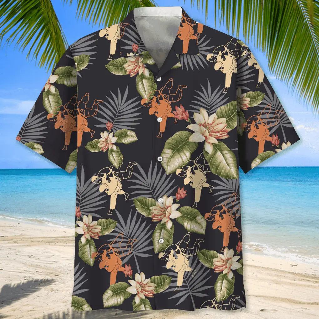 Tropical Judo Hawaiian Shirt For Resort Trips, Coastal Parties, And Warm Weather Style