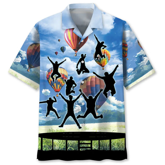 Jumping Trampoline Hawaiian Shirt For Tropical Holidays, Outdoor Gatherings, And Everyday Comfort