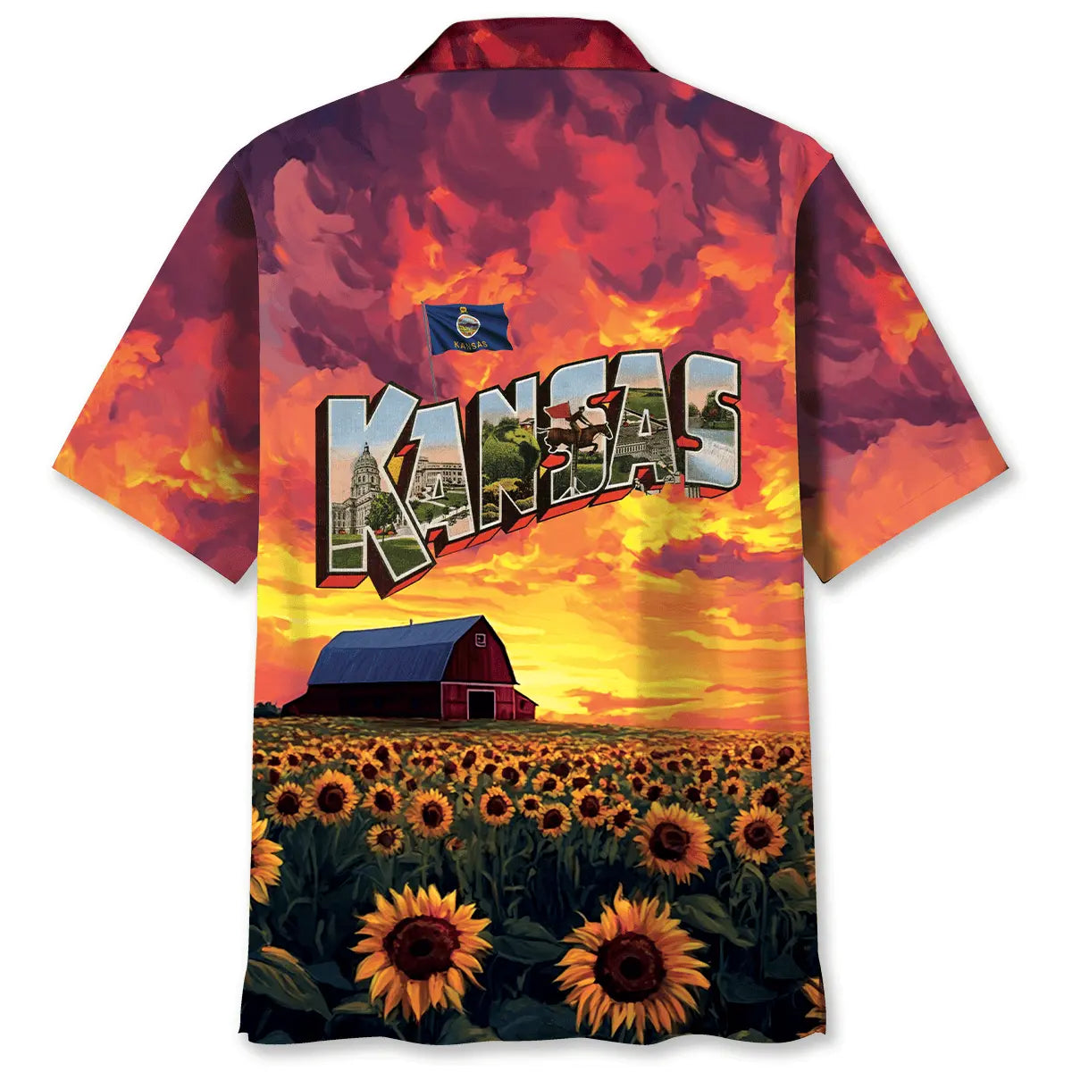 Vintage Kansas Sunflower Hawaiian Shirt For Summer Vacation, Beach Travel, And Casual Wear