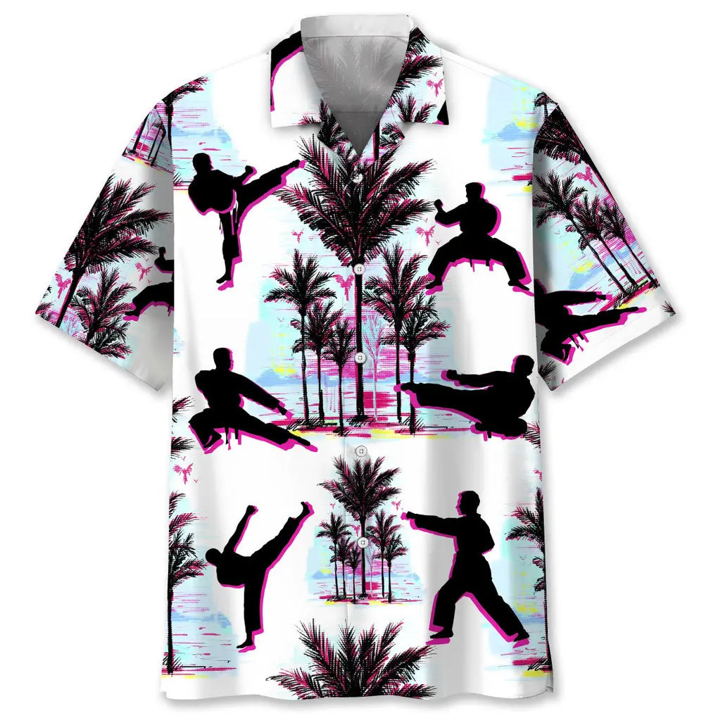 Abstract Karate Background Hawaiian Shirt For Beach Days, Summer Outings, And Thoughtful Gift Giving