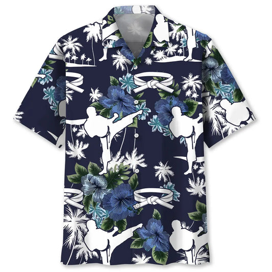 Karate Blue Nature Hawaiian Shirt For Resort Holiday And Beachside Style