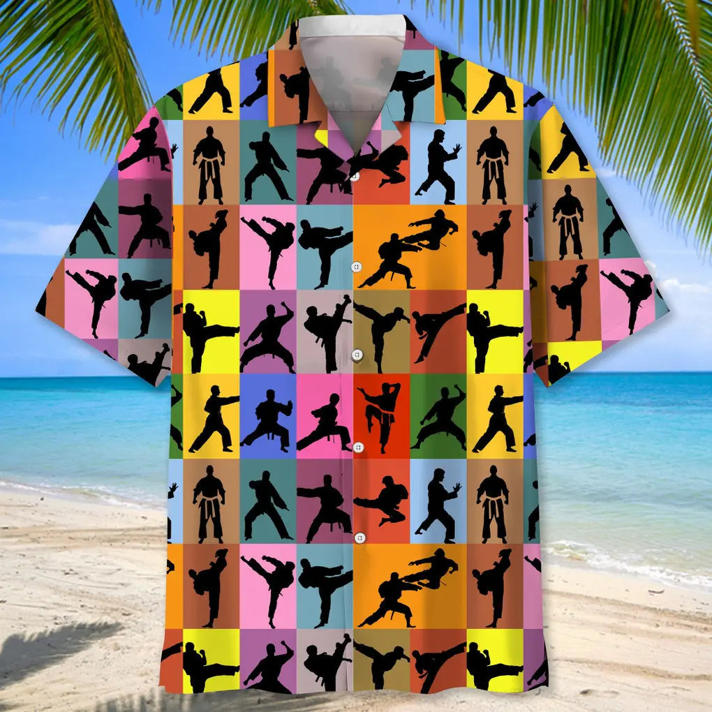 Colorful Karate Hawaiian Shirt For Tropical Holidays, Outdoor Gatherings, And Everyday Comfort