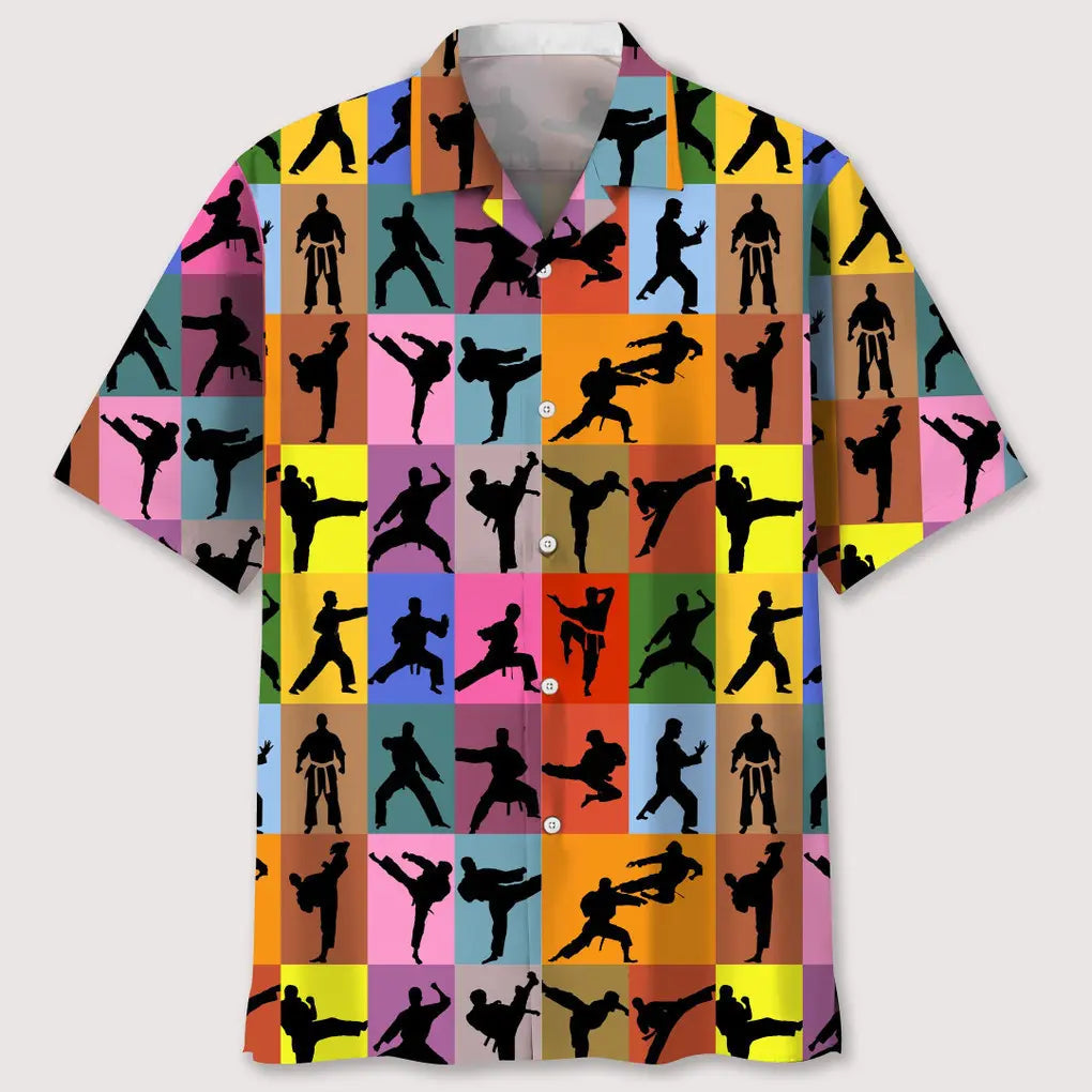 Colorful Karate Hawaiian Shirt For Tropical Holidays, Outdoor Gatherings, And Everyday Comfort