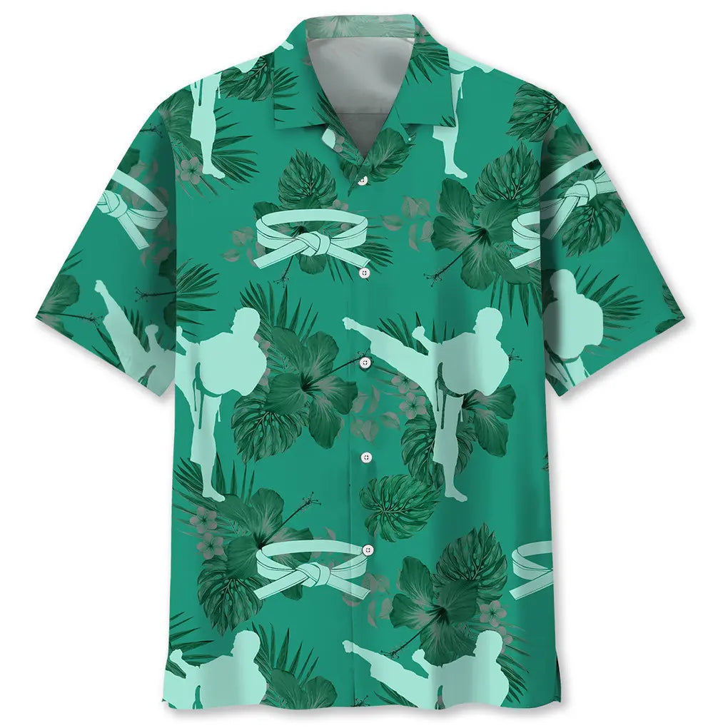 Karate Kelly Green Hawaiian Shirt For Resort Trips, Coastal Parties, And Warm Weather Style