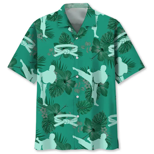 Karate Kelly Green Hawaiian Shirt For Resort Trips, Coastal Parties, And Warm Weather Style