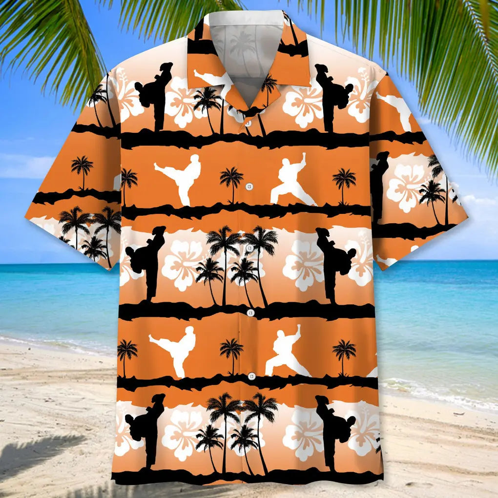 Karate Sunset Hawaiian Shirt For Tropical Holidays, Outdoor Gatherings, And Everyday Comfort