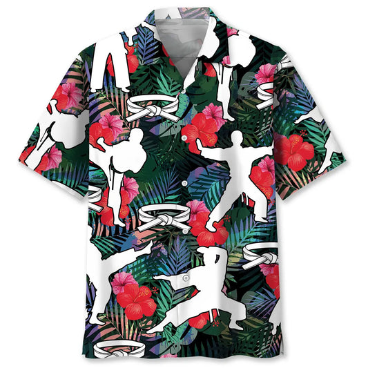 Floral Tropical Karate Hawaiian Shirt For Coastal Travel, Casual Events, And Comfortable Summer Wear