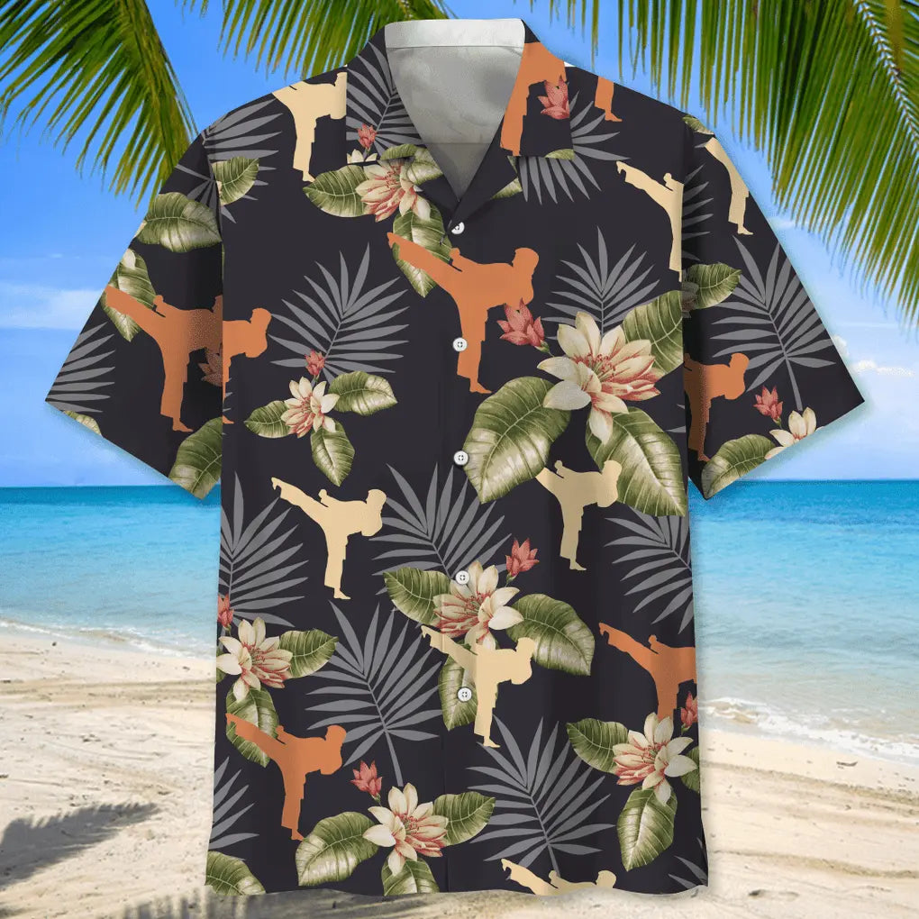 Tropical Karate Hawaiian Shirt For Summer Vacation, Beach Travel, And Casual Wear