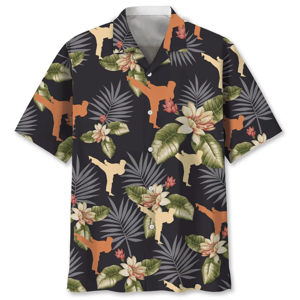 Tropical Karate Hawaiian Shirt For Summer Vacation, Beach Travel, And Casual Wear