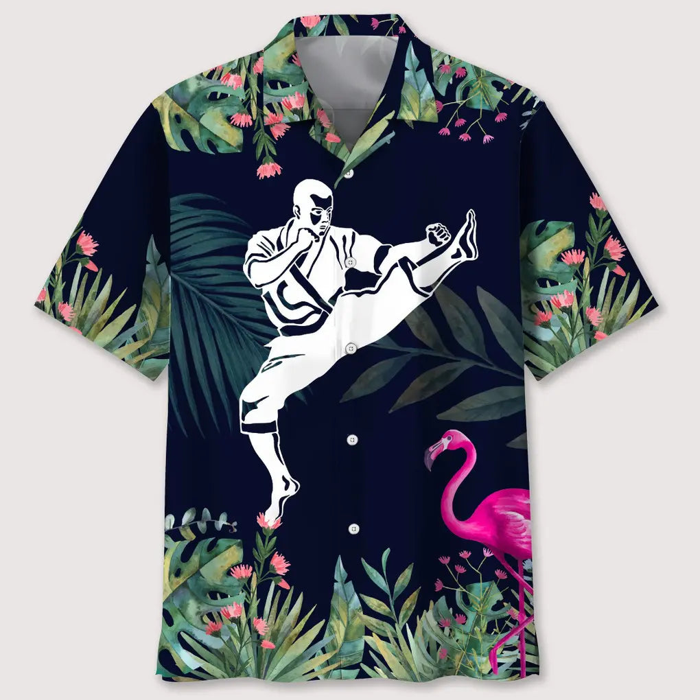Tropical Karate Leaf Hawaiian Shirt For Summer Vacation, Beach Travel, And Casual Wear