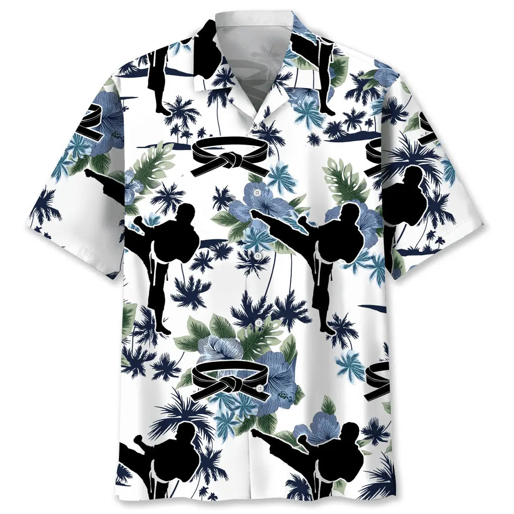 Karate White Nature Hawaiian Shirt For Coastal Travel, Casual Events, And Comfortable Summer Wear