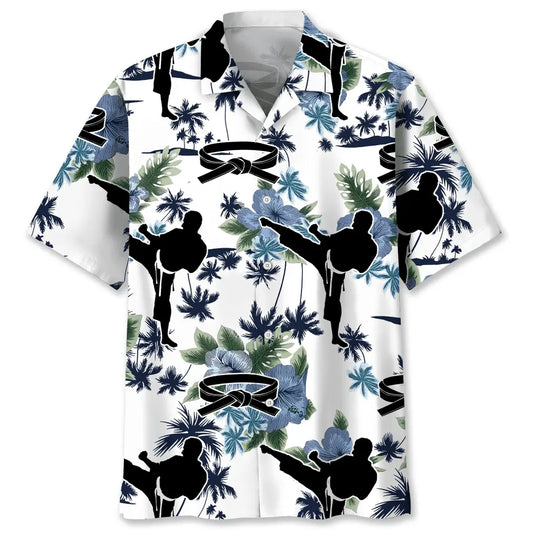 Karate White Nature Hawaiian Shirt For Coastal Travel, Casual Events, And Comfortable Summer Wear