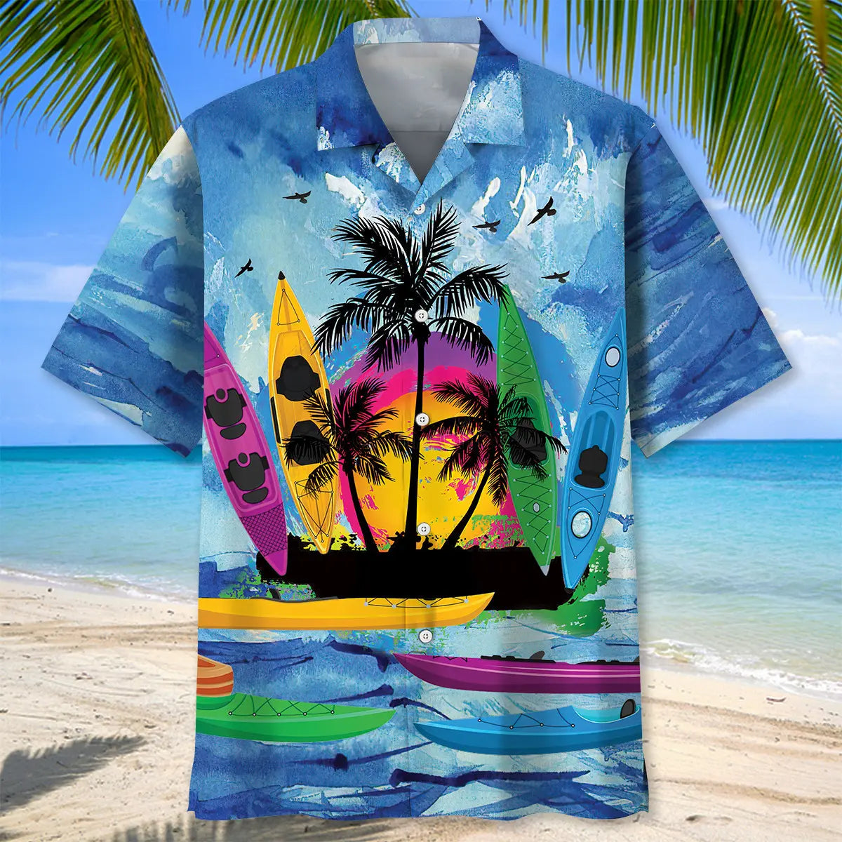 Kayaking Beach Hawaiian Shirt For Active Holidays, Resort Trips, And Warm Weather Gatherings