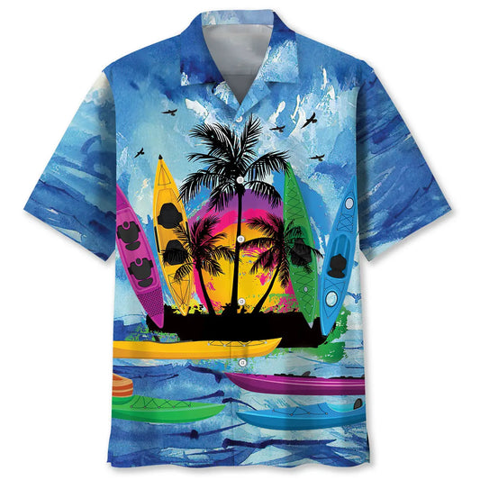 Kayaking Beach Hawaiian Shirt For Active Holidays, Resort Trips, And Warm Weather Gatherings