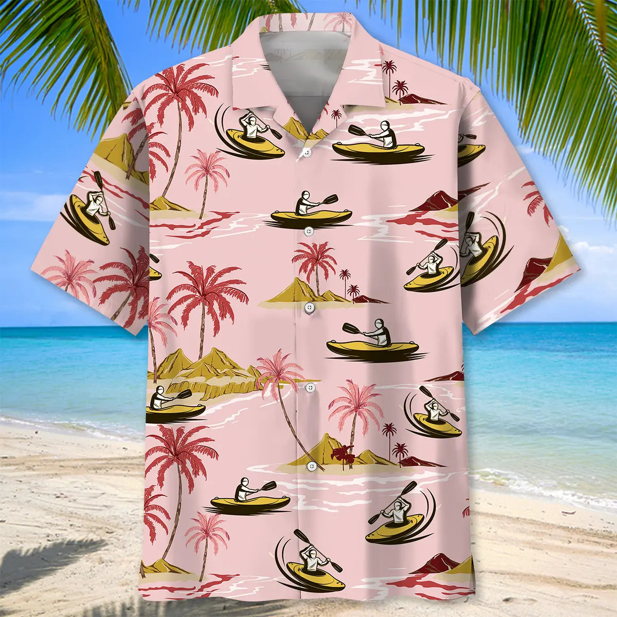 Kayaking Pink Hawaiian Shirt For Resort Trips, Coastal Parties, And Warm Weather Style