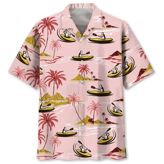 Kayaking Pink Hawaiian Shirt For Resort Trips, Coastal Parties, And Warm Weather Style