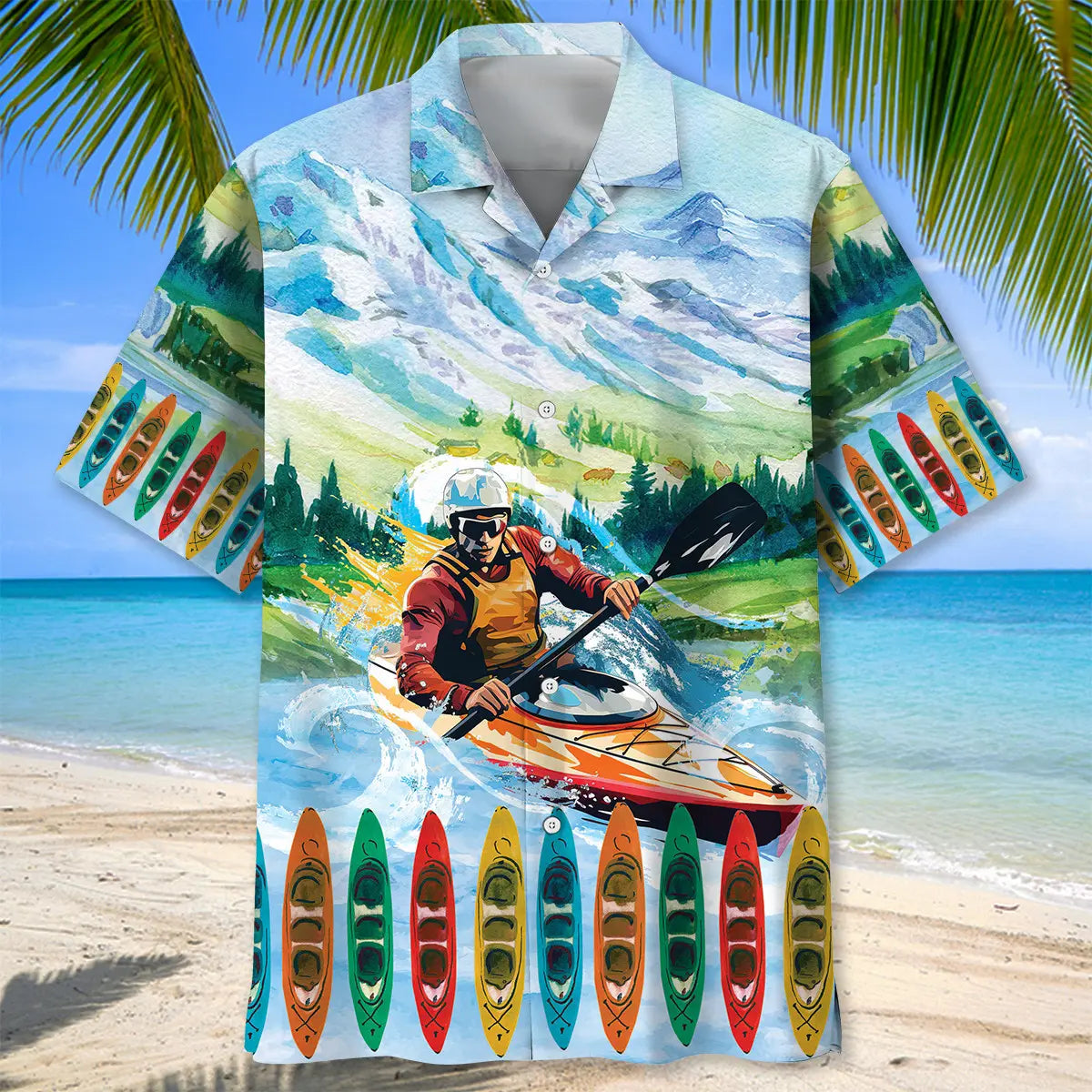 Kayaking Racing Hawaiian Shirt For Summer Vacation, Beach Travel, And Casual Wear