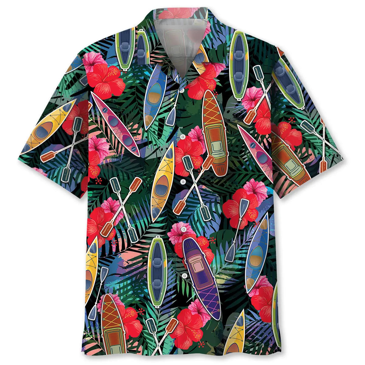 Tropical Kayaking Hawaiian Shirt For Coastal Travel, Casual Events, And Comfortable Summer Wear