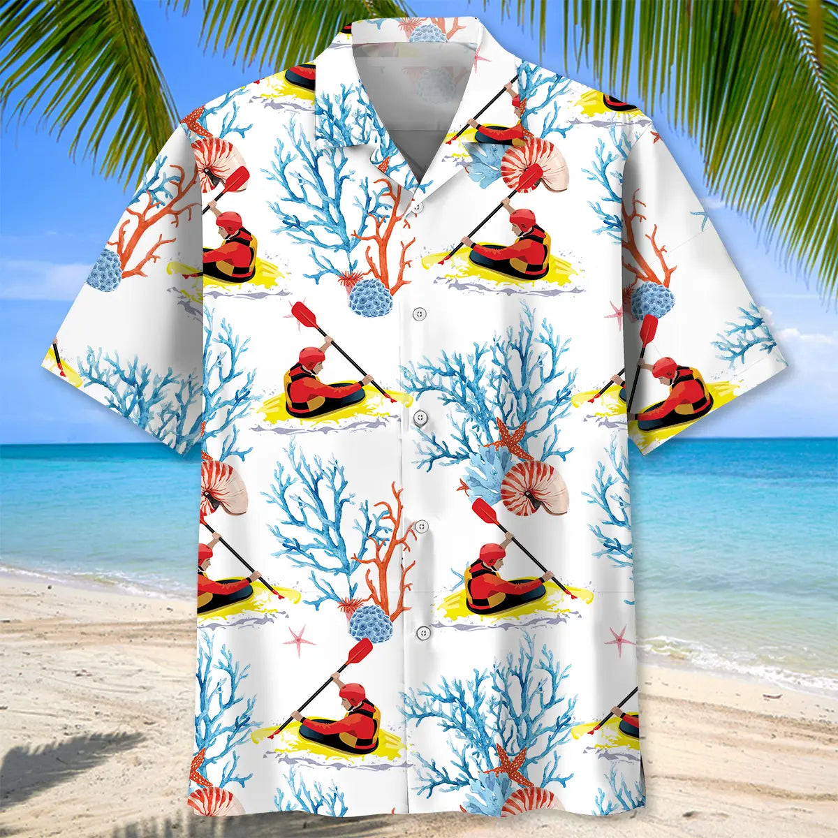 Kayaking White Hawaiian Shirt For Outdoor Adventures, Coastal Travel, And Comfortable Casual Style