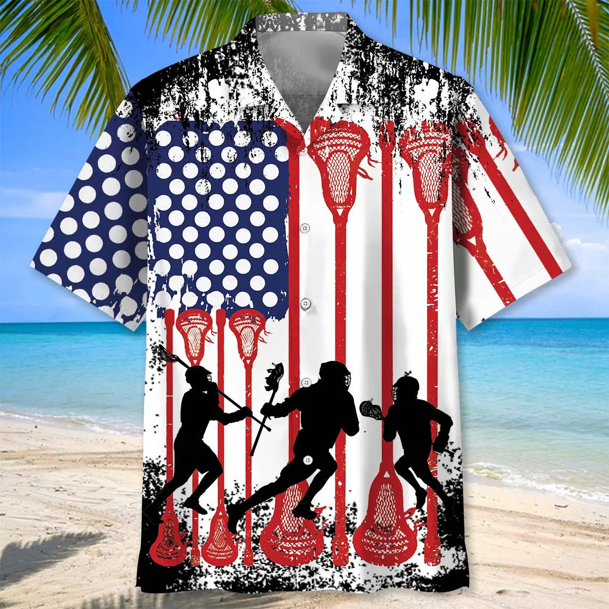 American Lacrosse Flag Hawaiian Shirt For Beach Days, Summer Outings, And Thoughtful Gift Giving