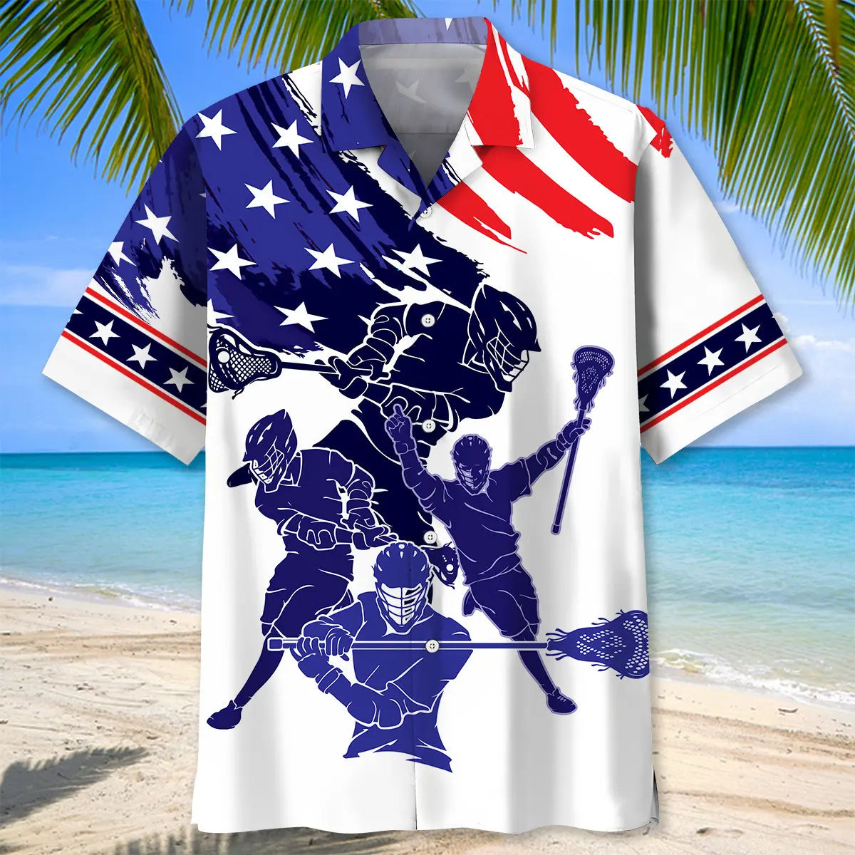 Lacrosse Blue Hawaiian Shirt For Coastal Travel, Casual Events, And Comfortable Summer Wear