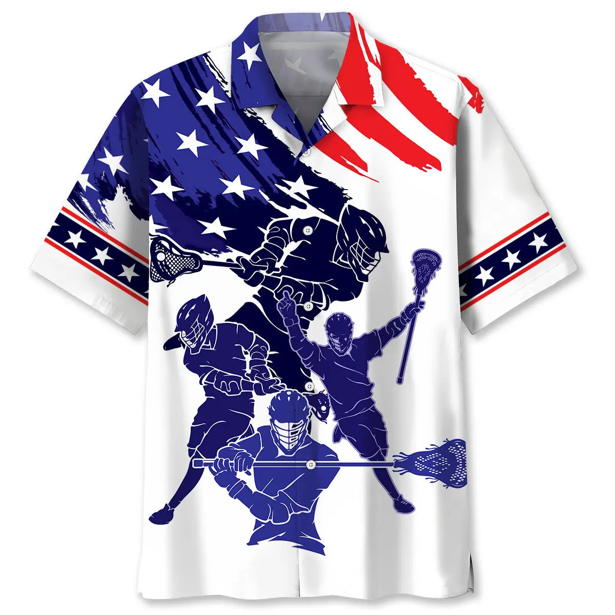Lacrosse Blue Hawaiian Shirt For Coastal Travel, Casual Events, And Comfortable Summer Wear
