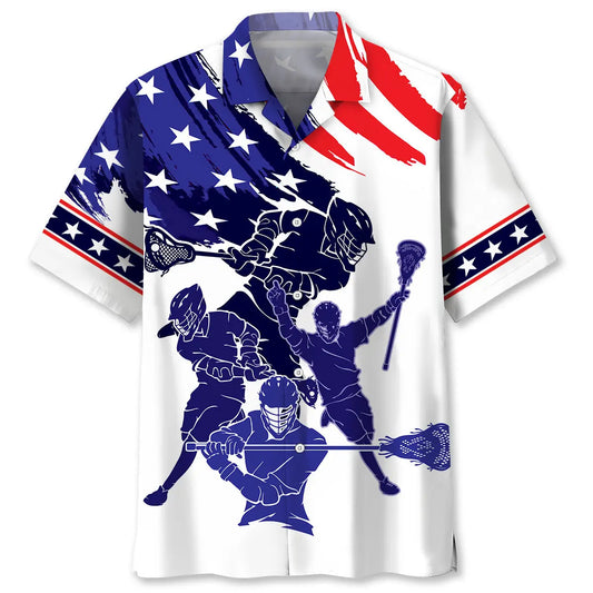 Lacrosse Blue Hawaiian Shirt For Coastal Travel, Casual Events, And Comfortable Summer Wear