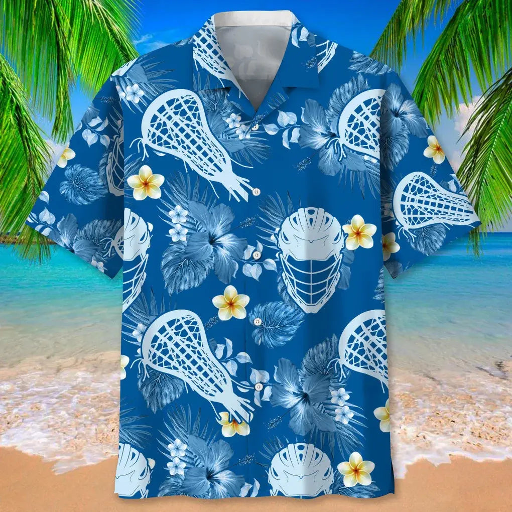 Lacrosse Blue Nature Hawaiian Shirt For Coastal Travel, Casual Events, And Comfortable Summer Wear