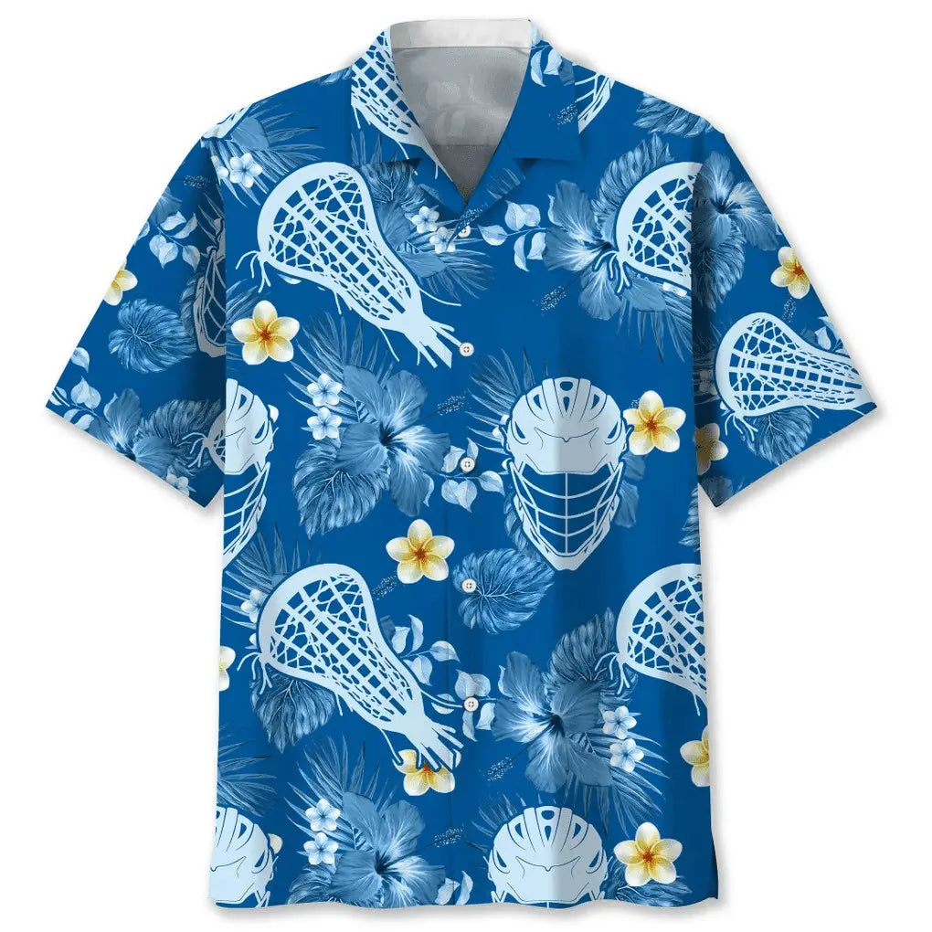 Lacrosse Blue Nature Hawaiian Shirt For Coastal Travel, Casual Events, And Comfortable Summer Wear