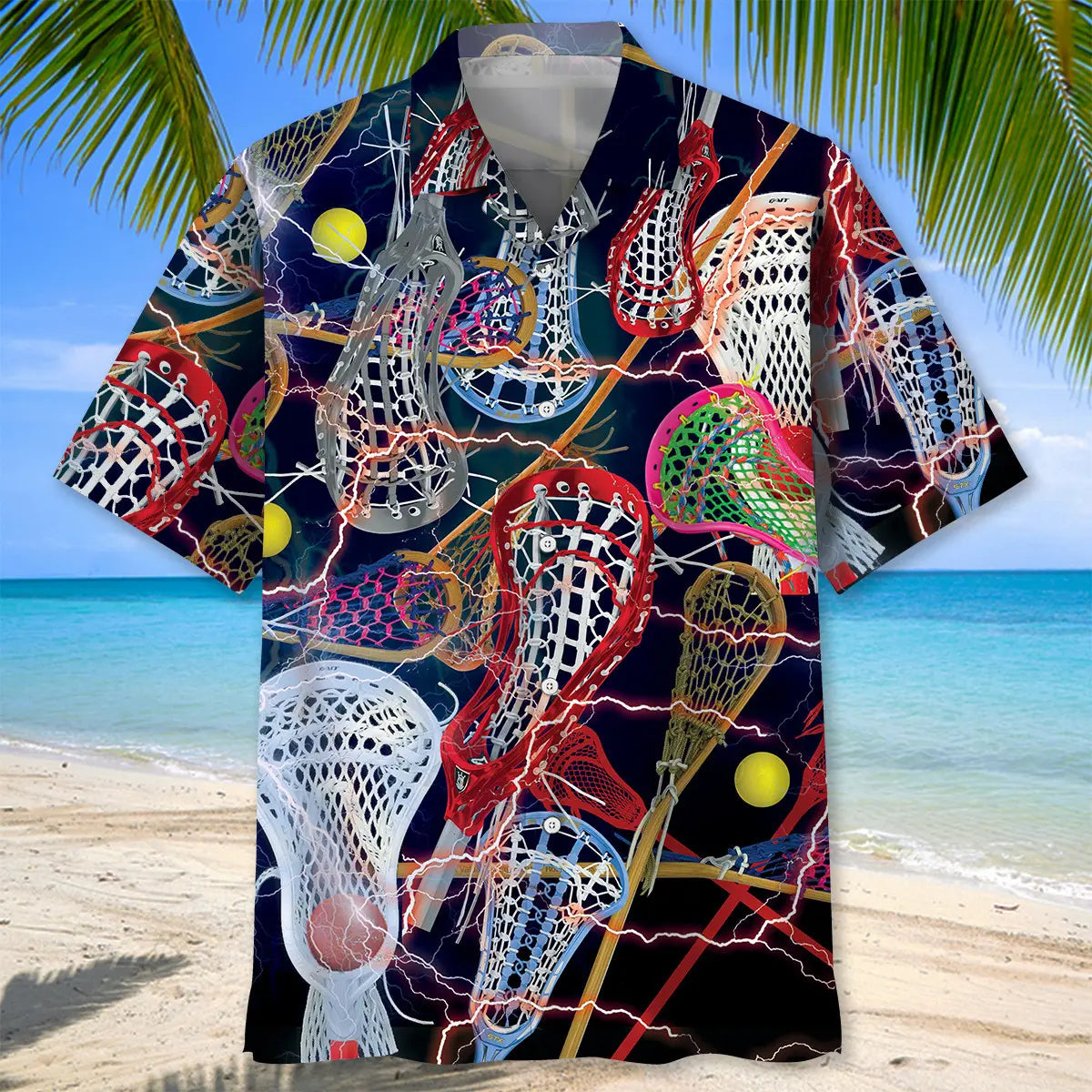 Colorful Lacrosse Hawaiian Shirt For Coastal Travel, Casual Events, And Comfortable Summer Wear