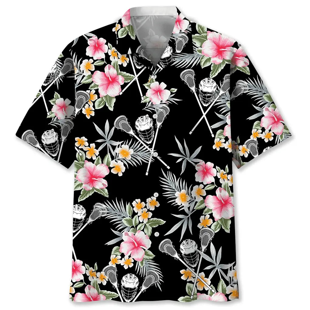 Floral Lacrosse Hawaiian Shirt For Sports Fans, Summer Outings, And Relaxed Vacation Wear