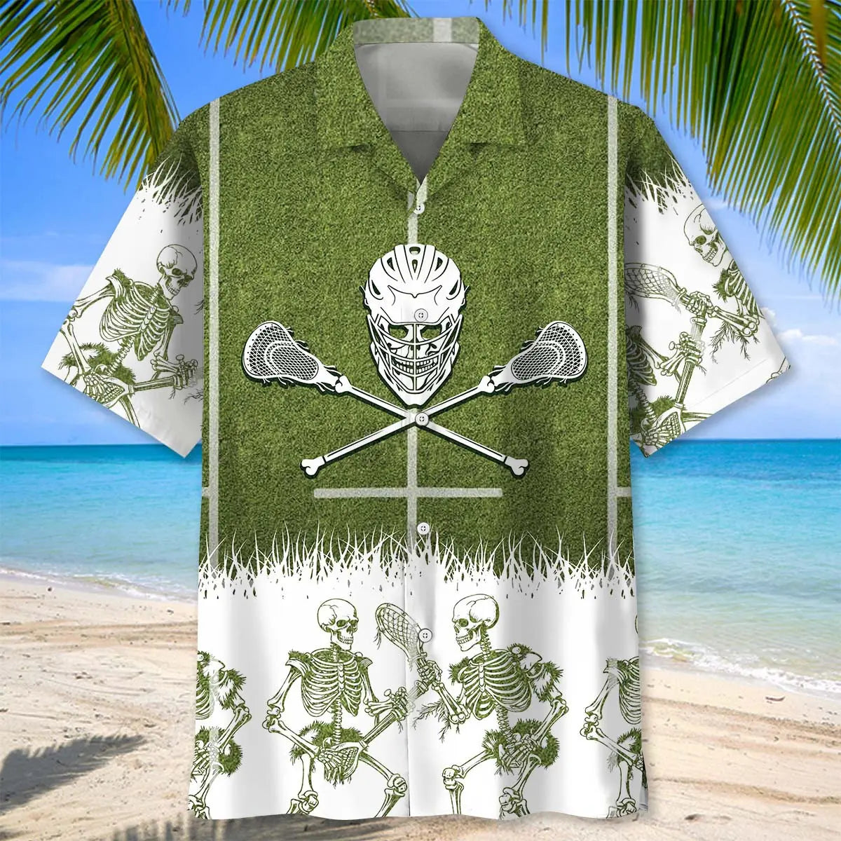 Lacrosse Skull Hawaiian Shirt For Active Holidays, Resort Trips, And Warm Weather Gatherings
