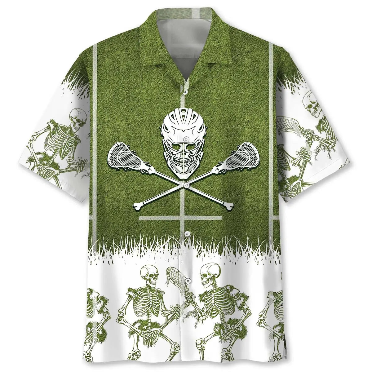 Lacrosse Skull Hawaiian Shirt For Active Holidays, Resort Trips, And Warm Weather Gatherings