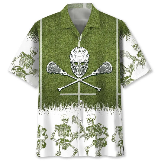 Lacrosse Skull Hawaiian Shirt For Active Holidays, Resort Trips, And Warm Weather Gatherings