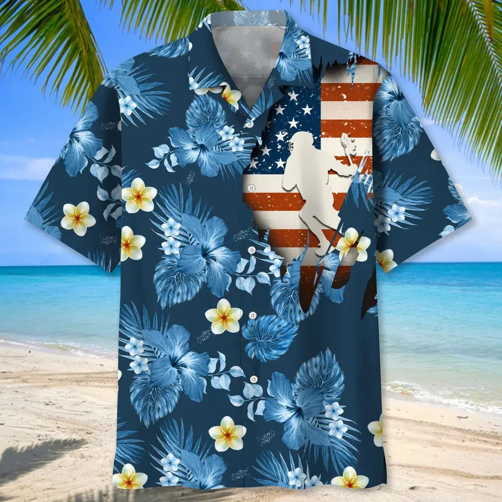 American Tropical Lacrosse Blue Hawaiian Shirt For Island Vacations, Resort Wear, And Relaxed Seasonal Style