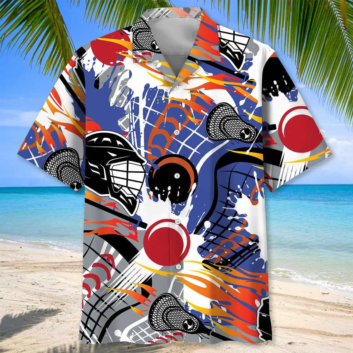 Colorful Lacrosse Water Hawaiian Shirt For Summer Vacation, Beach Travel, And Casual Wear