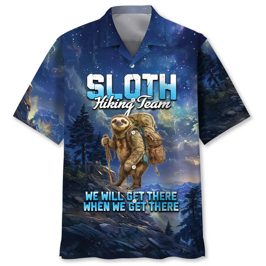 Lazy Sloth Hiking Team Hawaiian Shirt For Vacation Cruise And Warm Weather Fashion