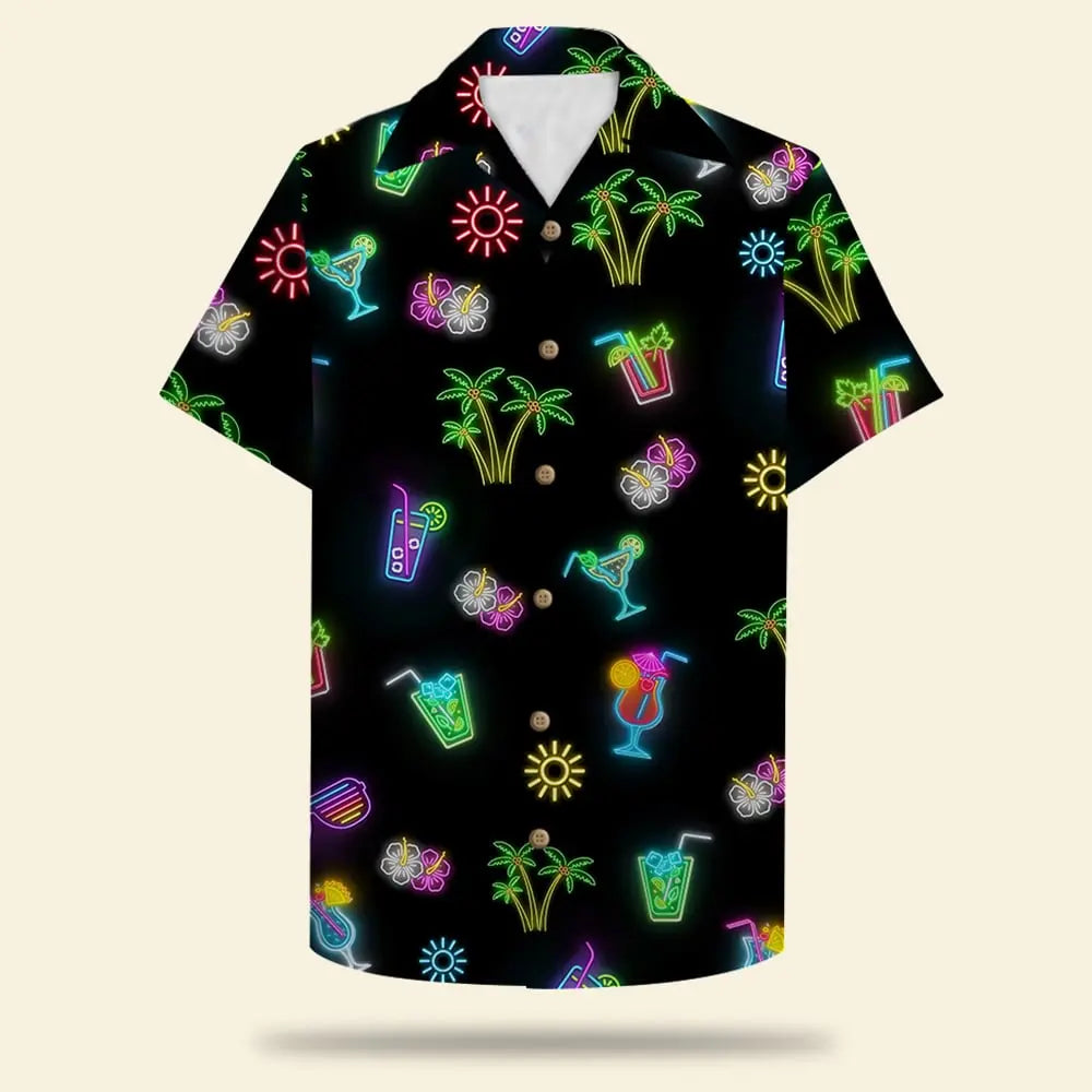 Island Summer Led Beach Pattern Aloha Party Friends Hawaiian Shirt For Summer Vacation, Beach Travel, And Casual Wear
